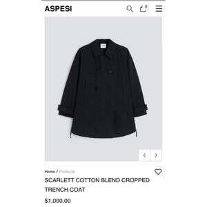 Aspesi Scarlett Cotton Blend Cropped Trench Coat sz L